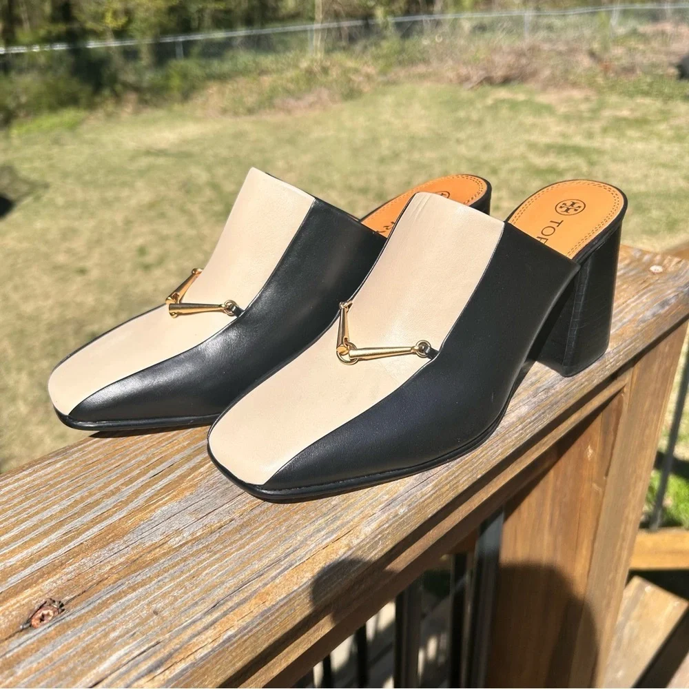 TORY BURCH Equestrian Link Heeled Mule size 10